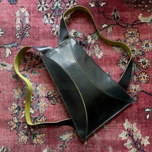 Y2K 90's Leather Mini Backpack Black Green Sculptural ply